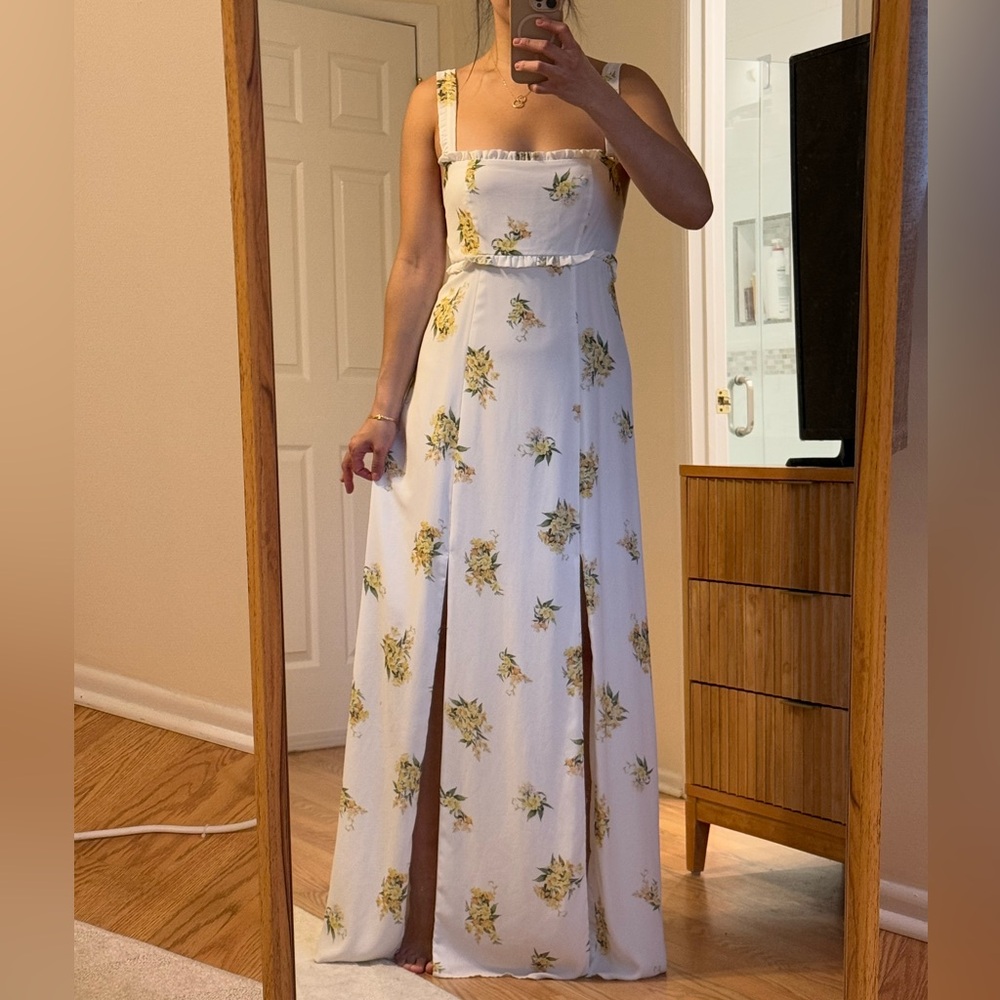 Show Me Your MuMu Strapless White and Yellow Sundress for Weddings